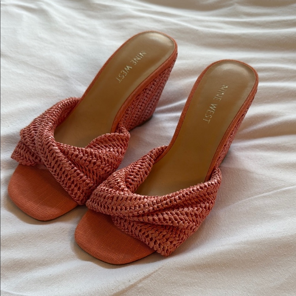 Nine West Orange Mules with Braided Straps NWT